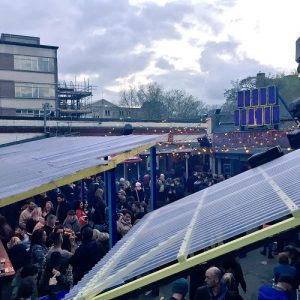 street food market near office buildings in London
