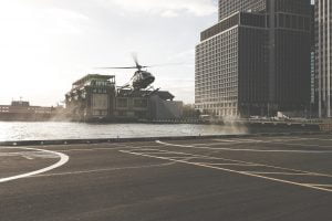 Helicopter and Helipad in the City
