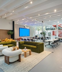An office interior with large screen in London